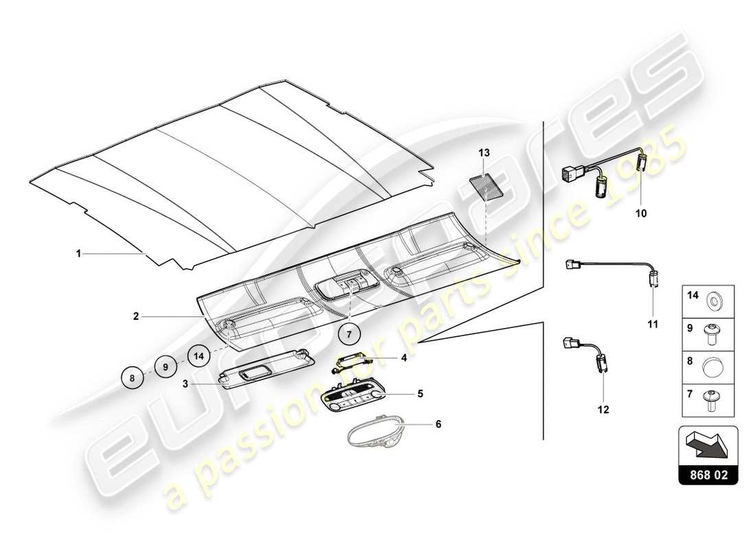 lamborghini lp610-4 avio (2017) roof trim part diagram