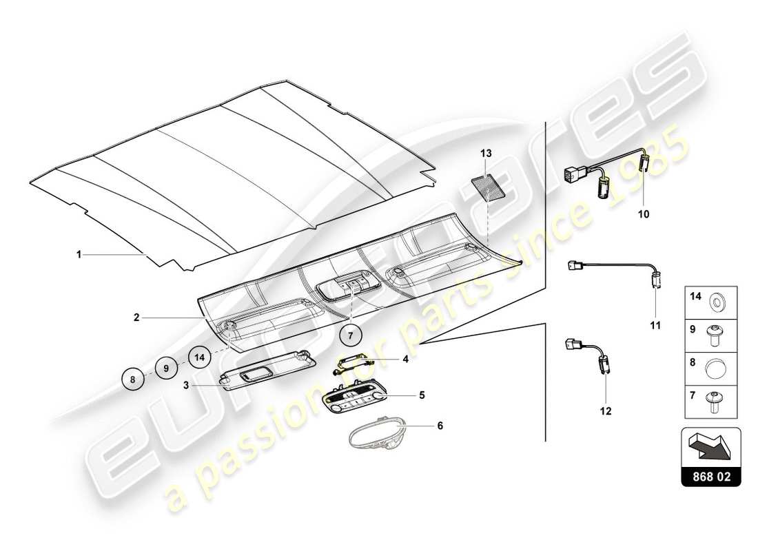 lamborghini lp580-2 coupe (2019) roof trim parts diagram