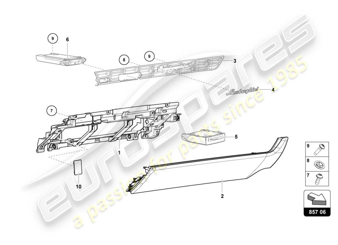 lamborghini performante spyder (2018) glove box part diagram