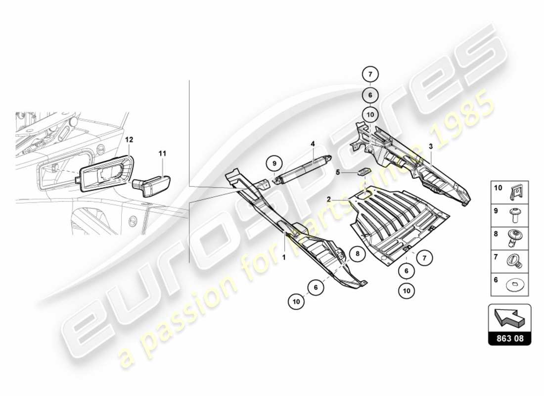 lamborghini lp580-2 coupe (2019) engine cover carbon parts diagram