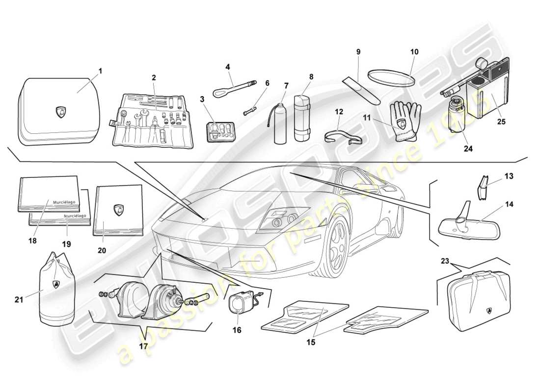 lamborghini murcielago coupe (2002) vehicle tools part diagram