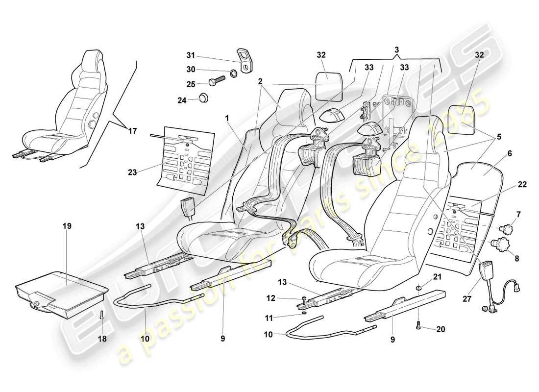 lamborghini murcielago coupe (2005) seat, complete part diagram