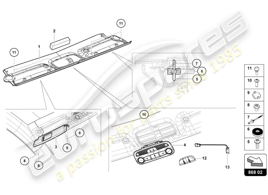 lamborghini 2014 (lp720-4 coupe 50) roof frame trim part diagram