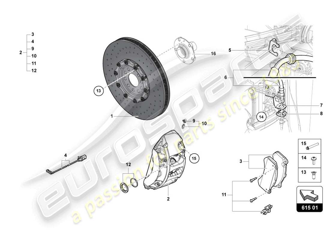 lamborghini lp740-4 s roadster (2019) brake disc front parts diagram