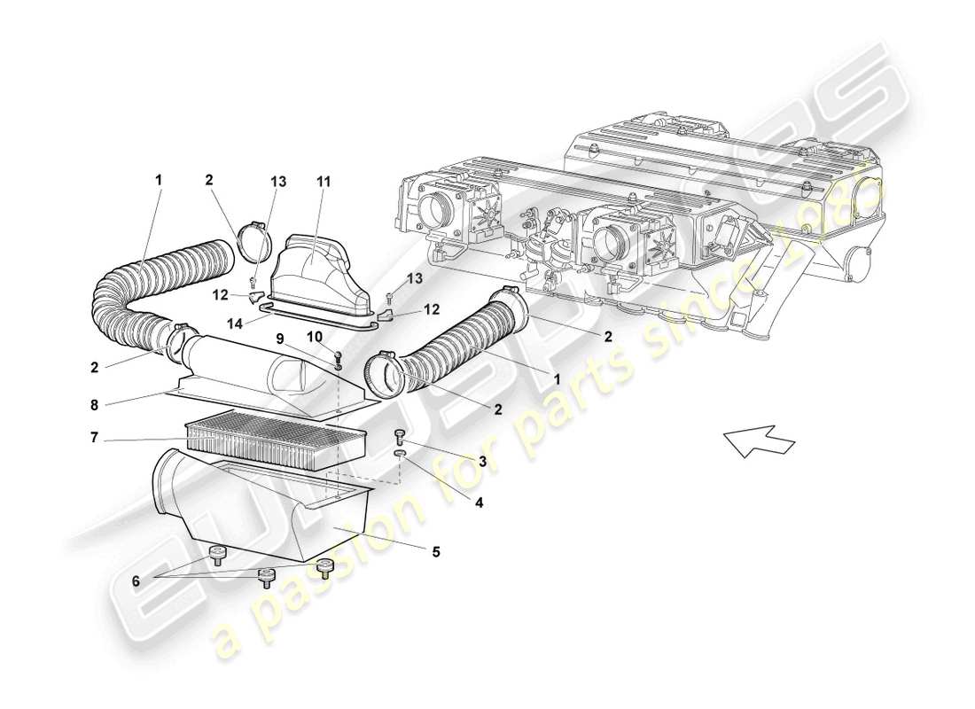 lamborghini murcielago roadster (2006) air filter with connecting parts parts diagram