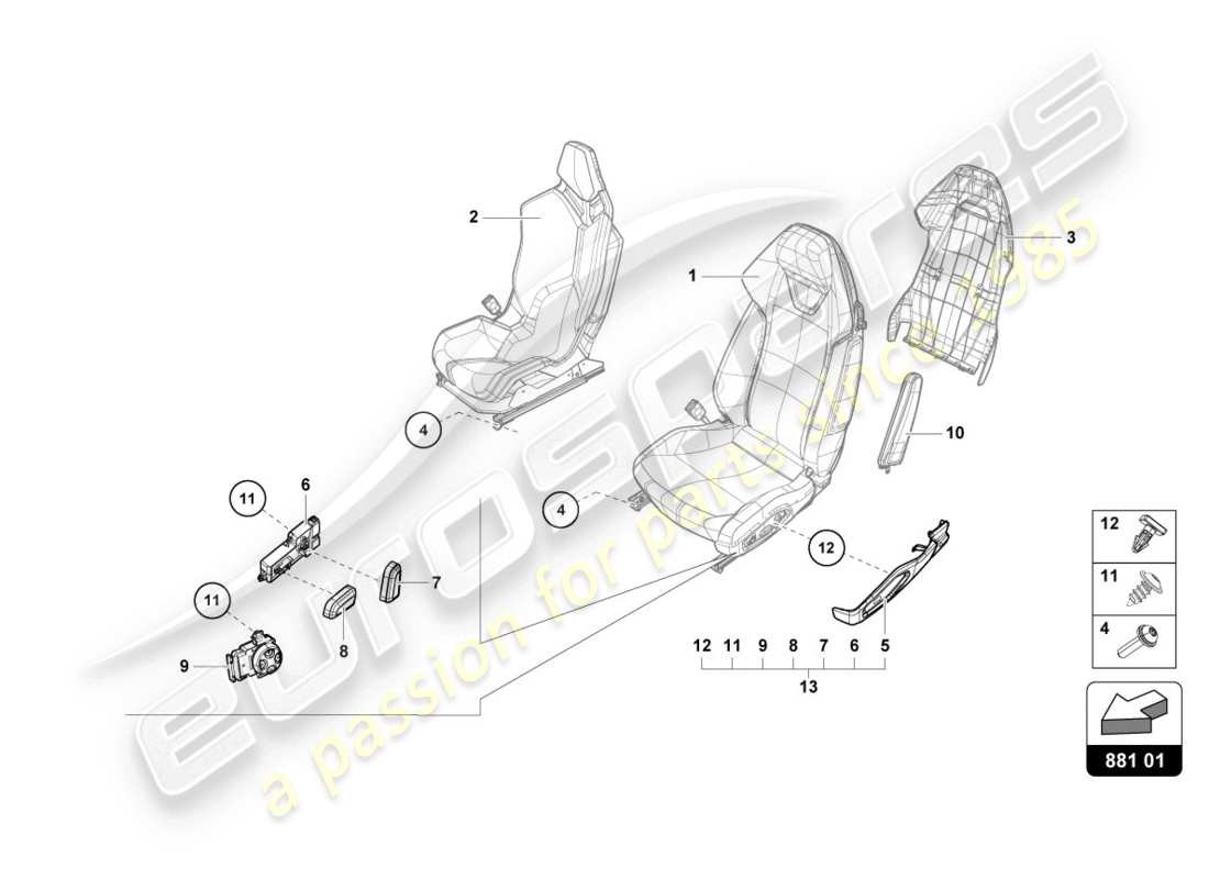 lamborghini evo coupe (2020) seat parts diagram
