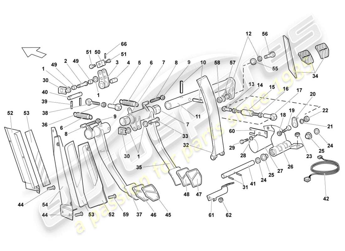 lamborghini murcielago coupe (2005) brake and accel. lever mech. part diagram