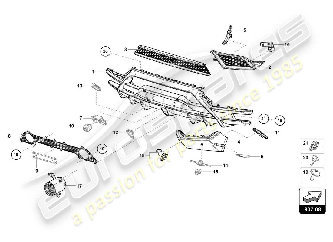 a part diagram from the lamborghini performante coupe (2020) parts catalogue