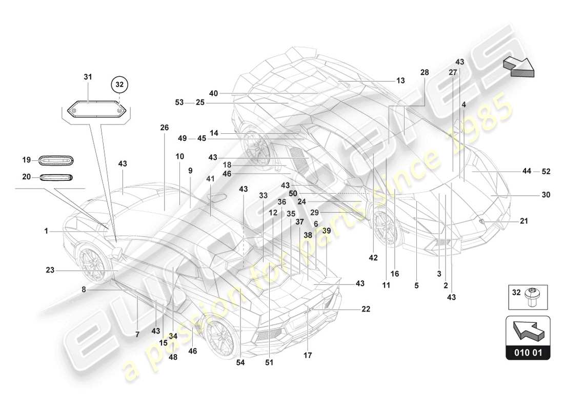 lamborghini lp740-4 s roadster (2020) type plates part diagram