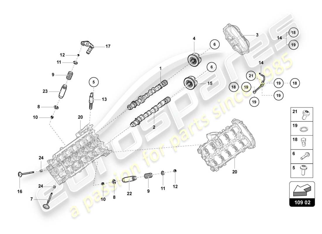 lamborghini performante spyder (2019) camshaft, valves part diagram