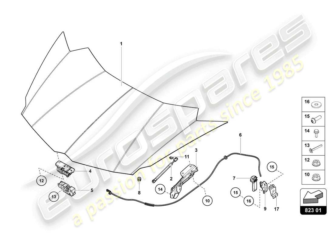 lamborghini 2015 (lp700-4 coupe) bonnet front part diagram