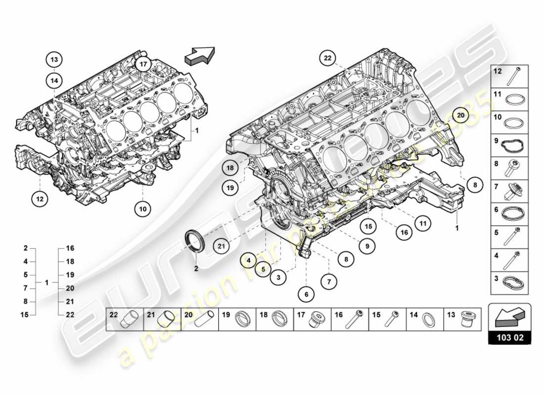 lamborghini performante spyder (2019) engine block parts diagram