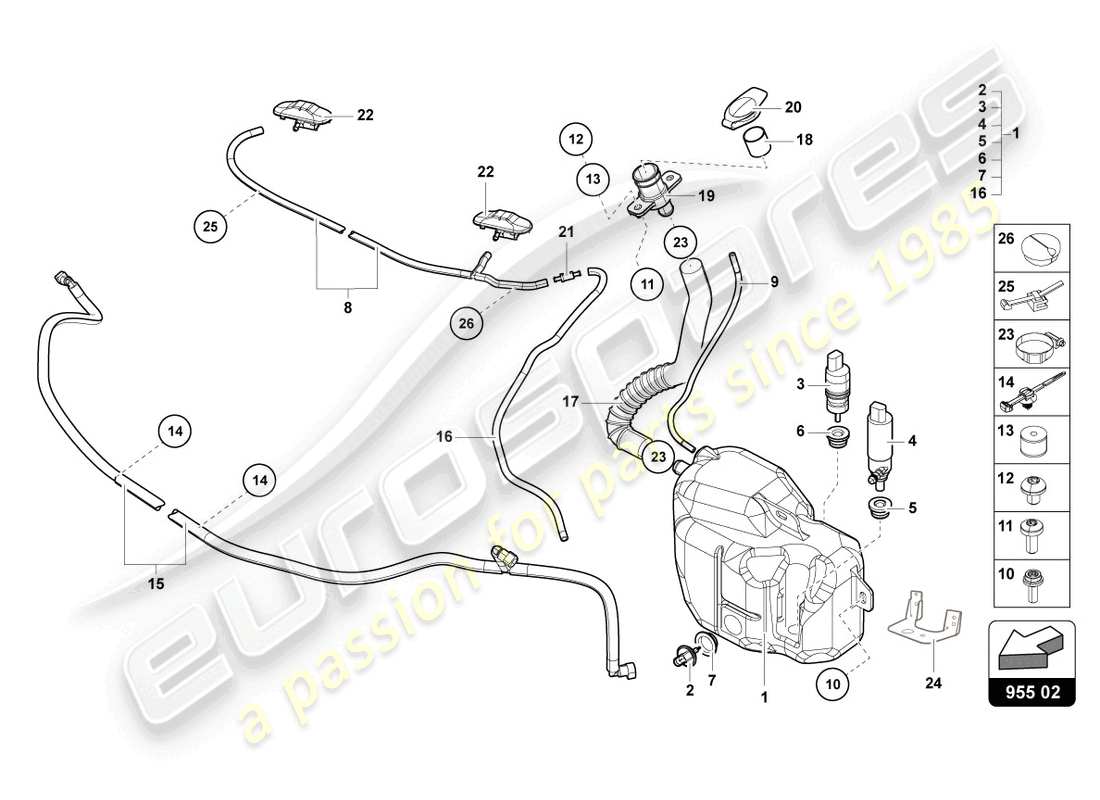 lamborghini lp700-4 coupe (2014) windscreen washer system parts diagram
