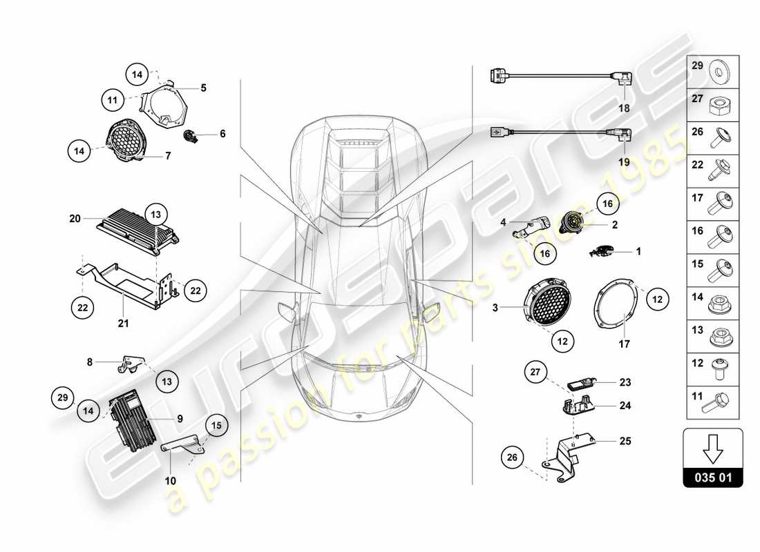 lamborghini lp580-2 coupe (2019) loudspeaker parts diagram