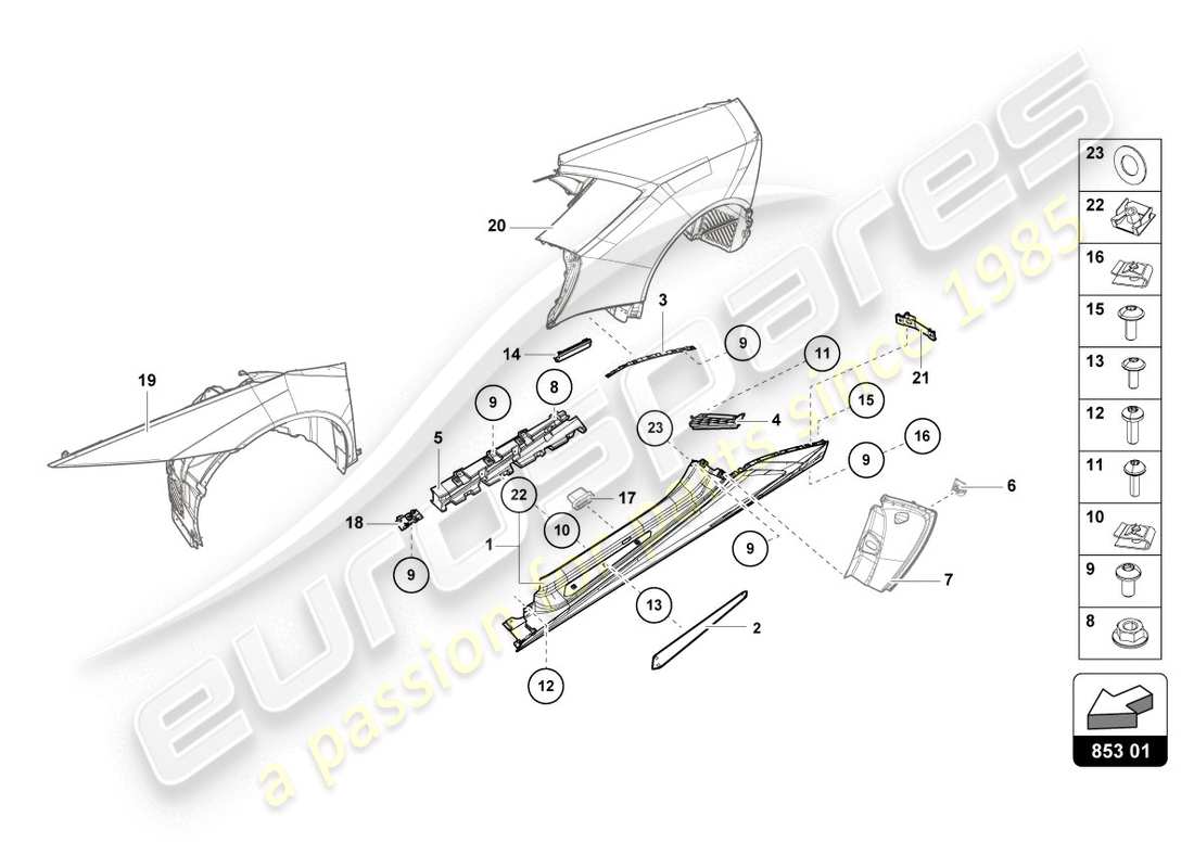 lamborghini lp610-4 coupe (2018) lower external side member for wheel housing part diagram