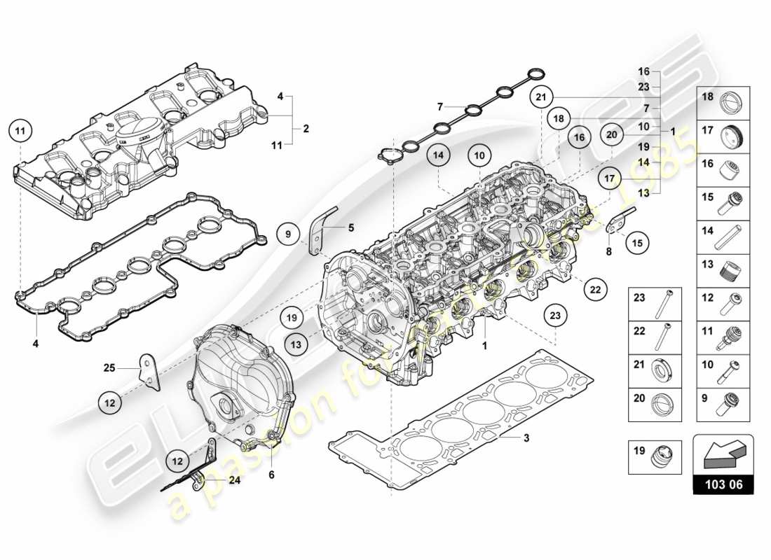 lamborghini performante spyder (2019) complete cylinder head left part diagram