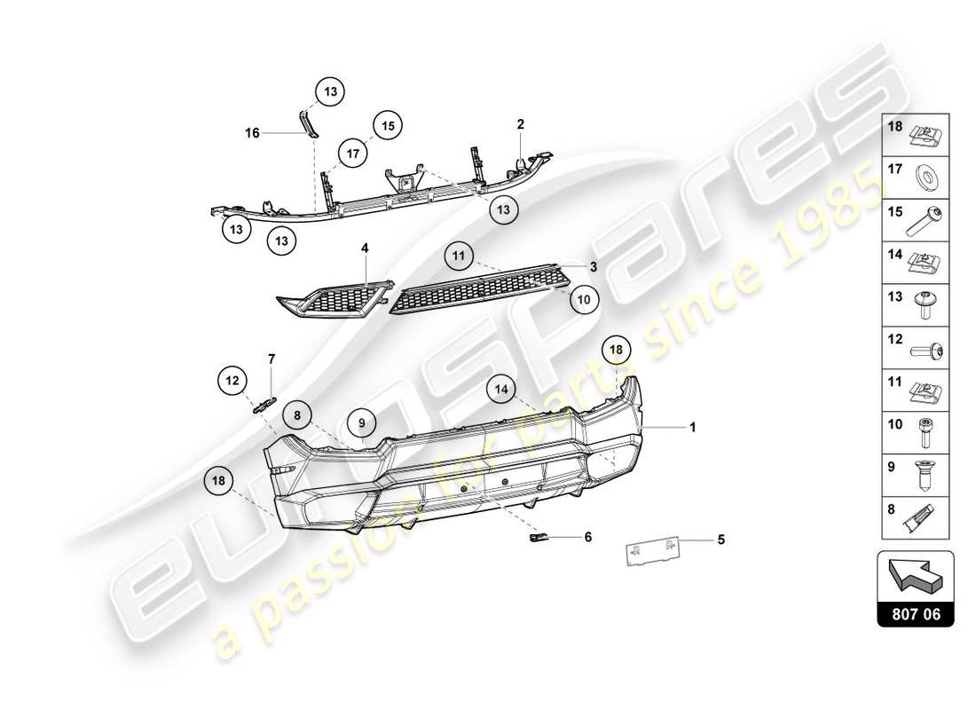 lamborghini lp580-2 spyder (2018) bumper, complete rear parts diagram