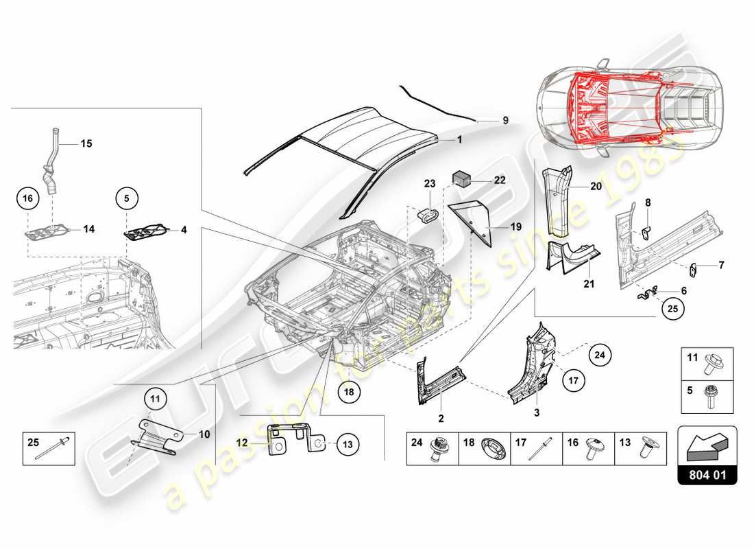 lamborghini 2018 (lp580-2 coupe) roof part diagram