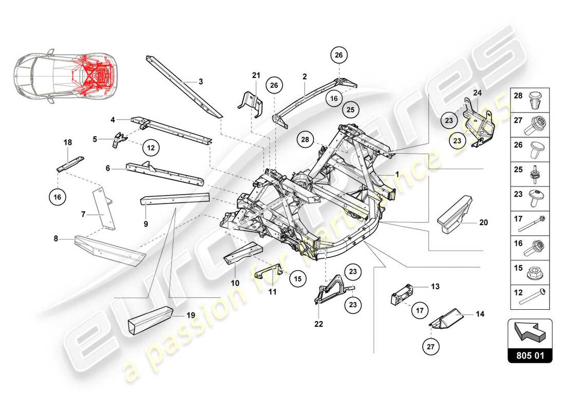 lamborghini evo spyder (2020) chassis part diagram
