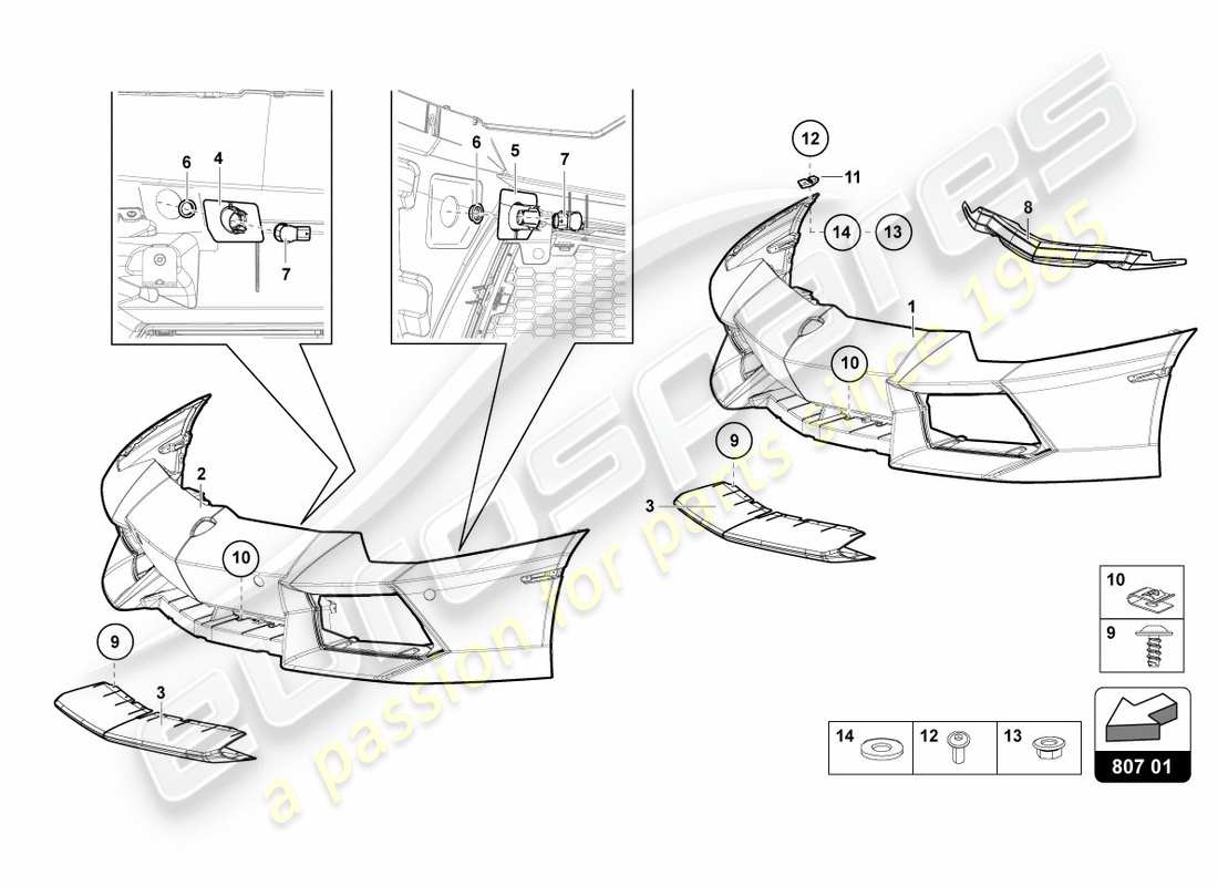 lamborghini 2012 (lp700-4 coupe)) bumper, complete part diagram