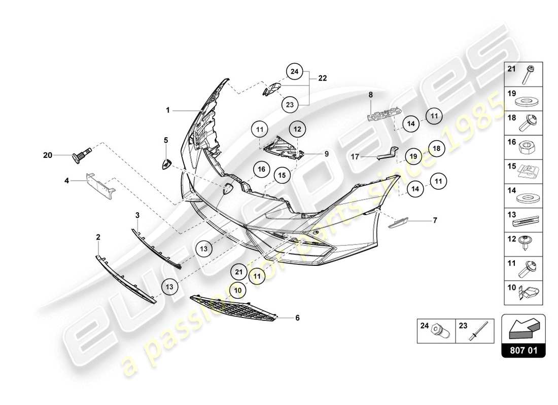 lamborghini lp610-4 coupe (2015) bumper, complete parts diagram