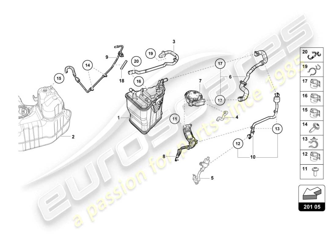 lamborghini evo spyder (2020) activated charcoal container part diagram