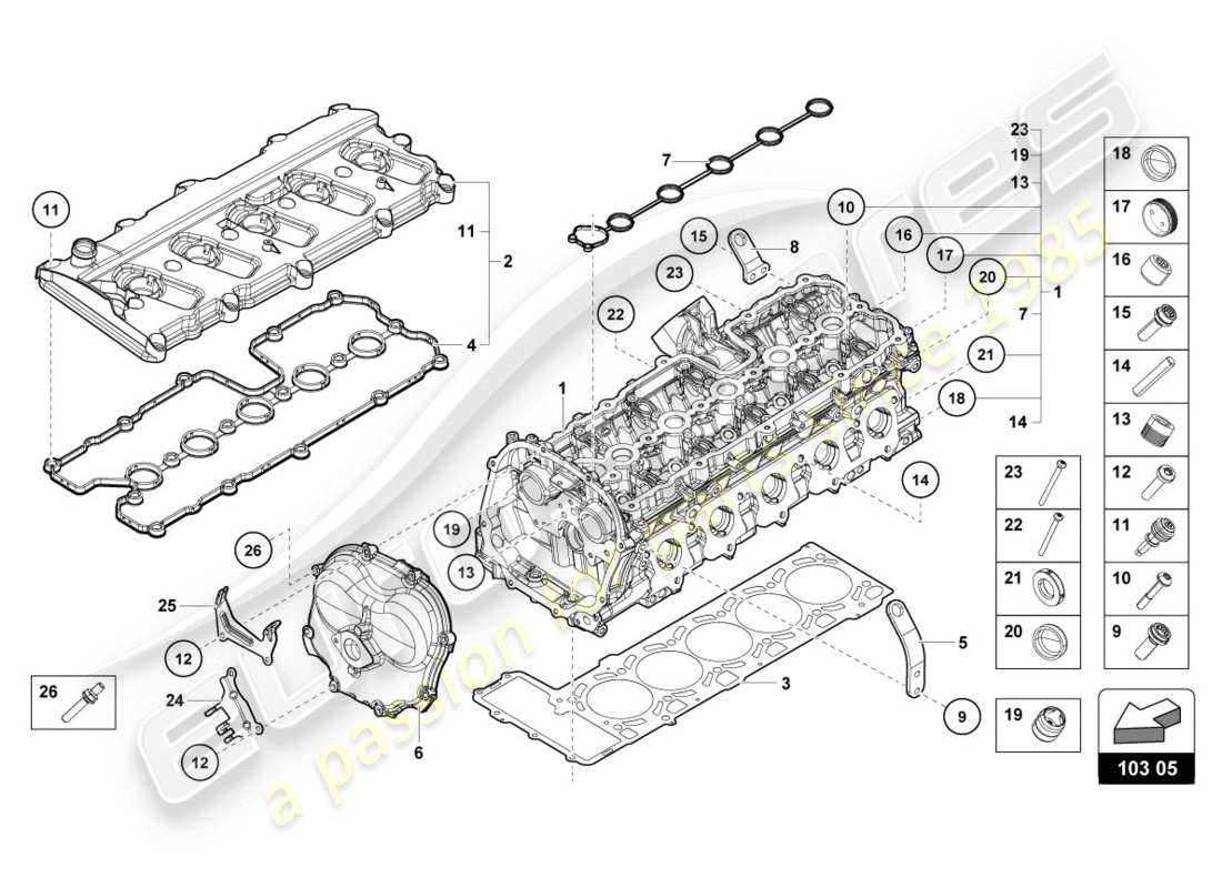 lamborghini evo spyder (2020) complete cylinder head part diagram