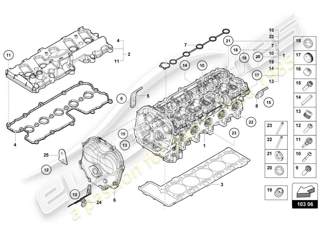 lamborghini evo spyder 2wd (2020) complete cylinder head parts diagram