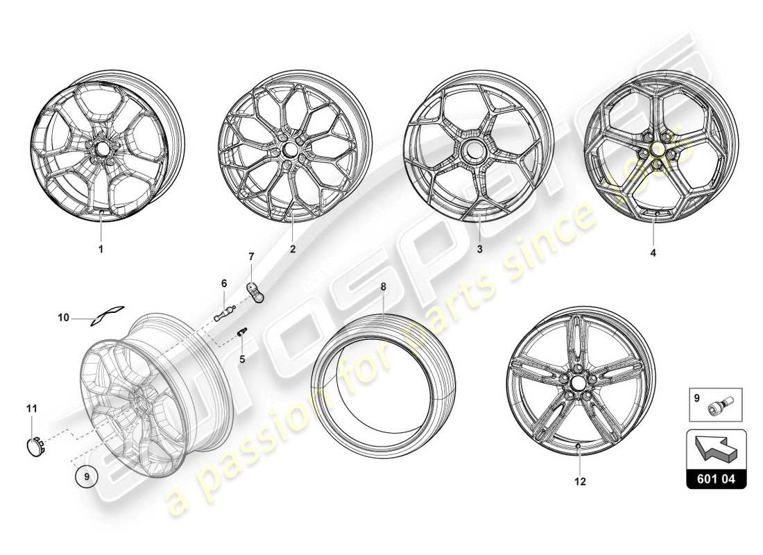 lamborghini 2020 (evo spyder 2wd) wheels/tyres part diagram