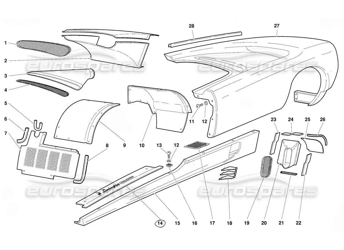 lamborghini diablo (1991) body elements-left flank part diagram