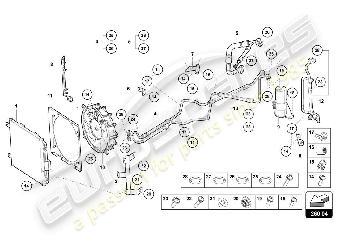 lamborghini 2019 (lp740-4 s coupe) a/c condenser part diagram