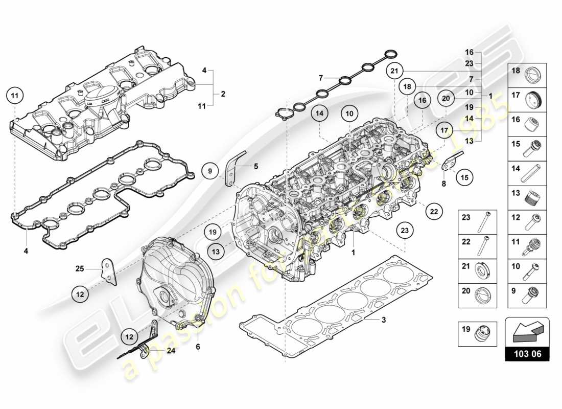 lamborghini lp580-2 coupe (2019) complete cylinder head left parts diagram