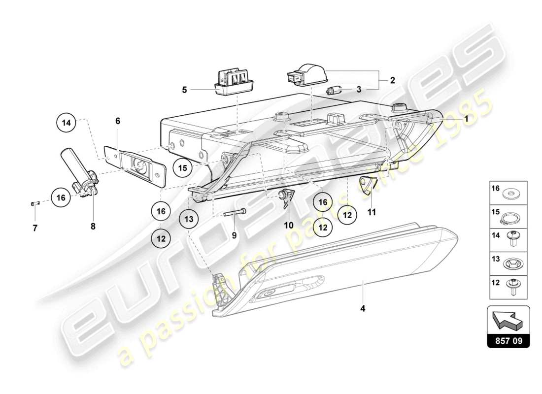 lamborghini lp700-4 coupe (2014) glove compartment parts diagram