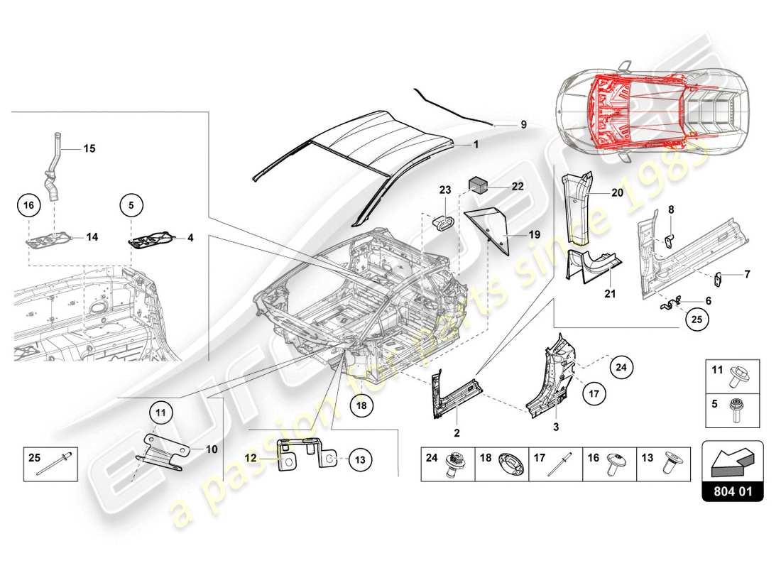 lamborghini lp580-2 coupe (2016) roof part diagram