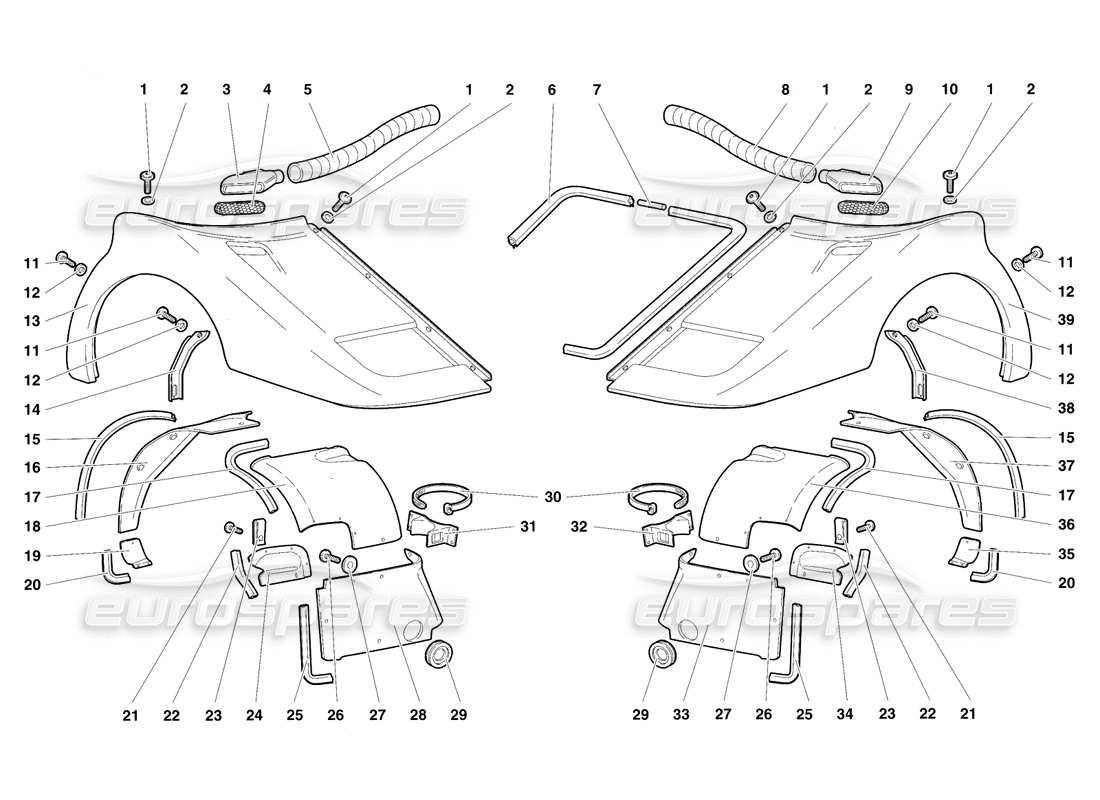 lamborghini diablo sv (1997) front body elements part diagram