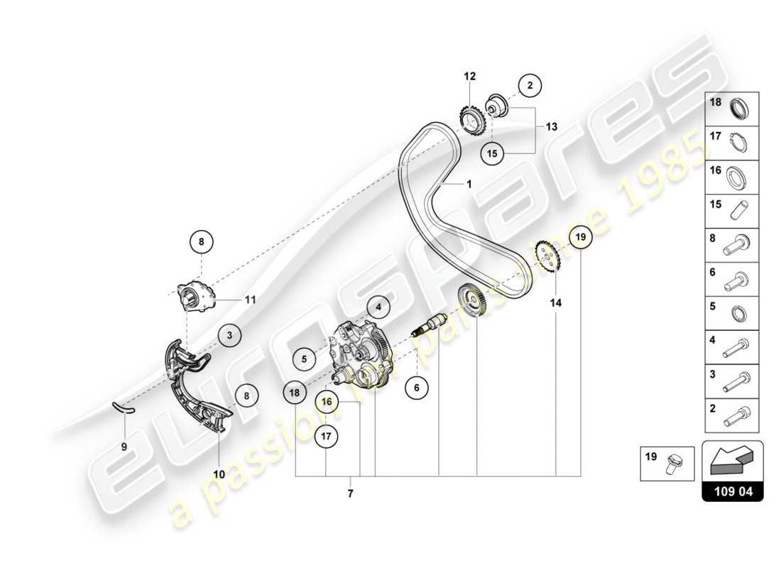 lamborghini performante spyder (2019) timing chain part diagram