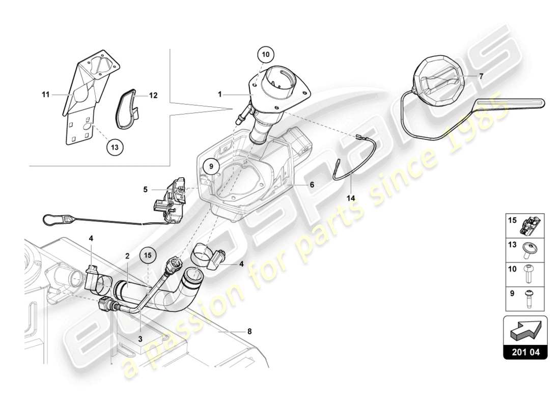 lamborghini 2015 (lp750-4 sv coupe) fuel filler neck with restric part diagram
