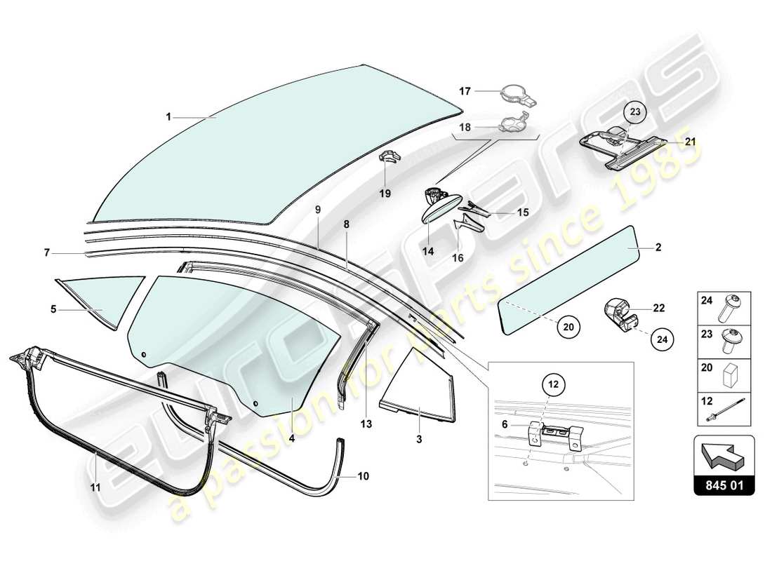 lamborghini lp700-4 coupe (2017) window glasses part diagram