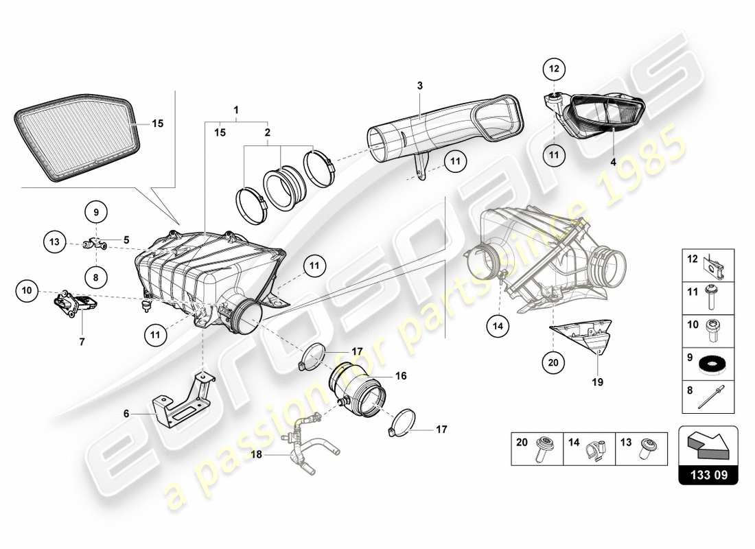 lamborghini 2018 (performante spyder) air filter housing part diagram