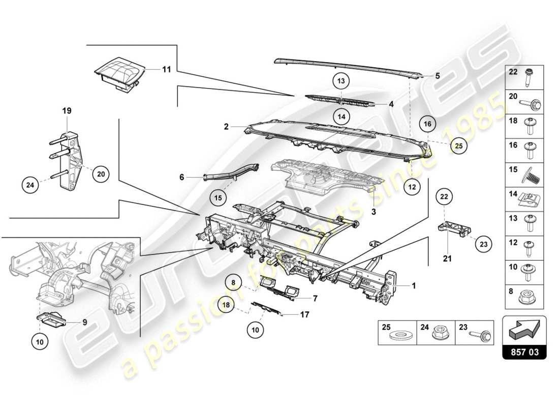 lamborghini lp610-4 coupe (2019) dashboard parts diagram