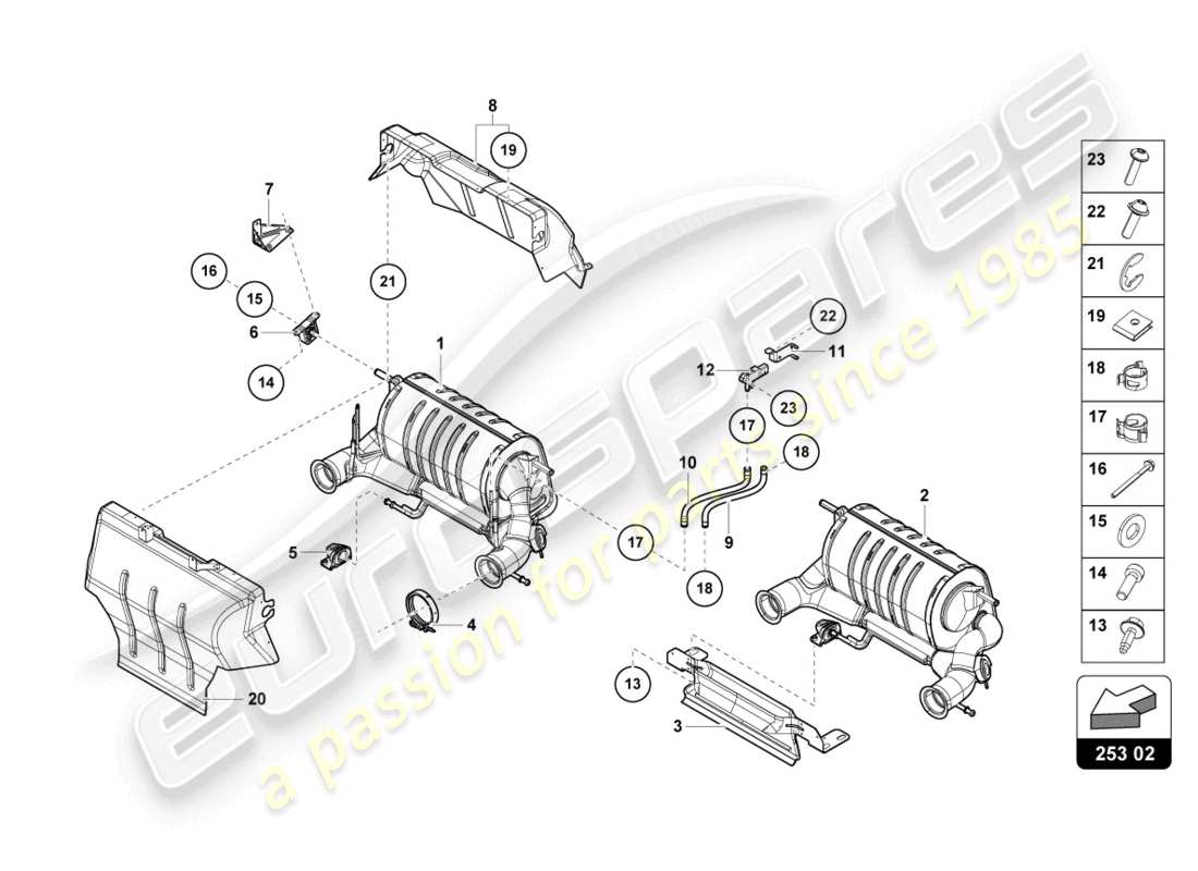 lamborghini lp740-4 s coupe (2020) silencer with catalyst part diagram