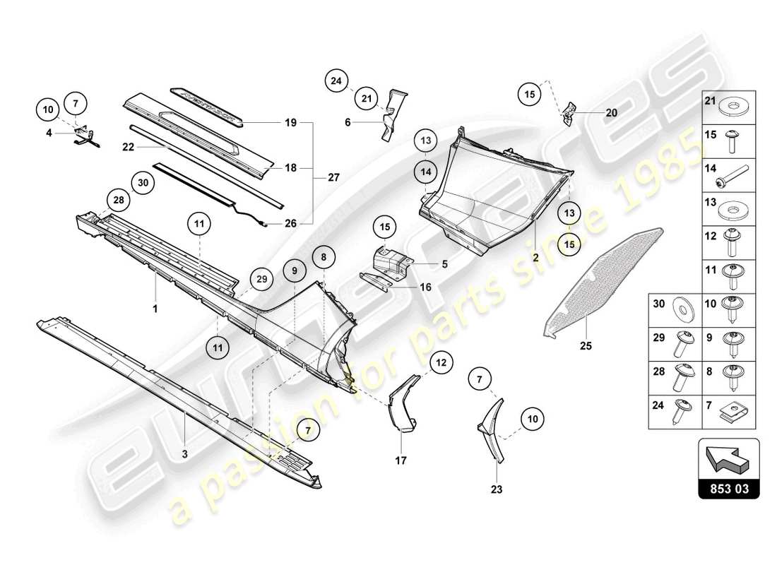 lamborghini lp740-4 s coupe (2020) lower external side member for wheel housing parts diagram