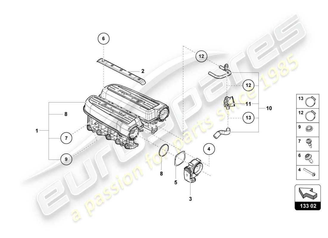 lamborghini 2018 (lp580-2 coupe) intake manifold part diagram