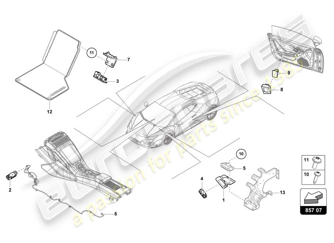 lamborghini evo spyder (2020) single parts for interior and reading light parts diagram