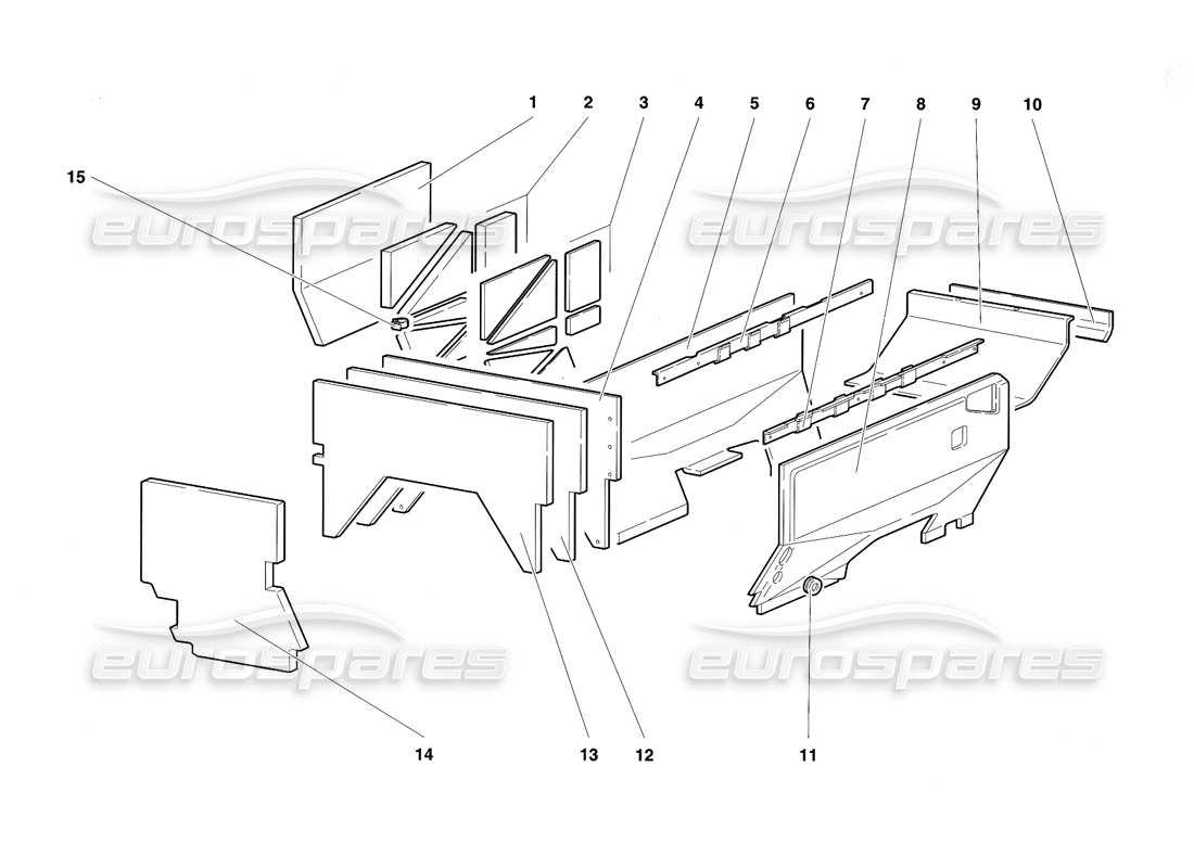 lamborghini diablo sv (1997) engine compartment insulating panels part diagram