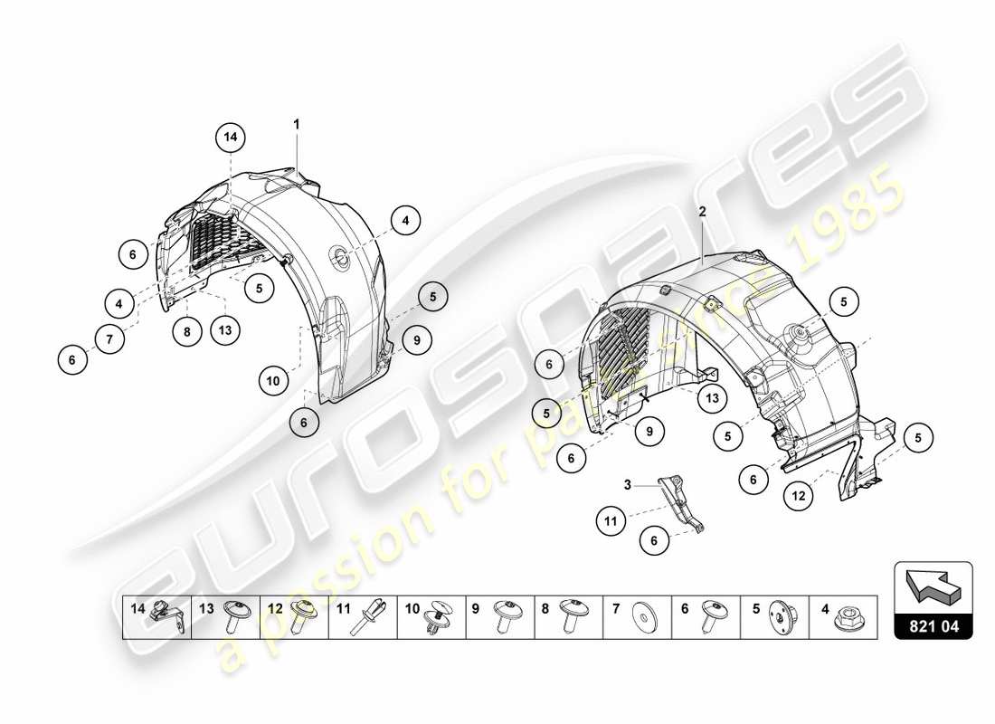 lamborghini performante coupe (2018) wheel housing trim parts diagram