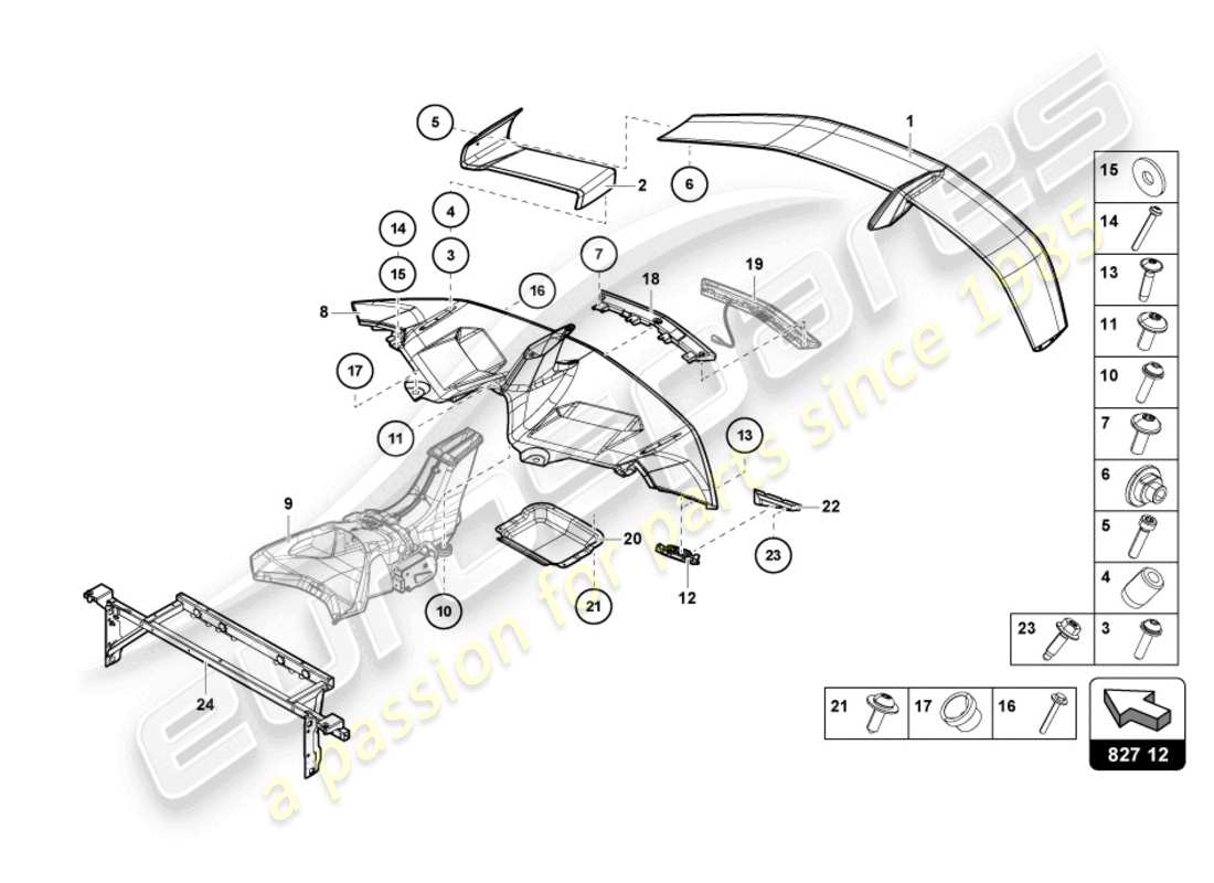 lamborghini 2021 (lp770-4 svj coupe) rear spoiler part diagram
