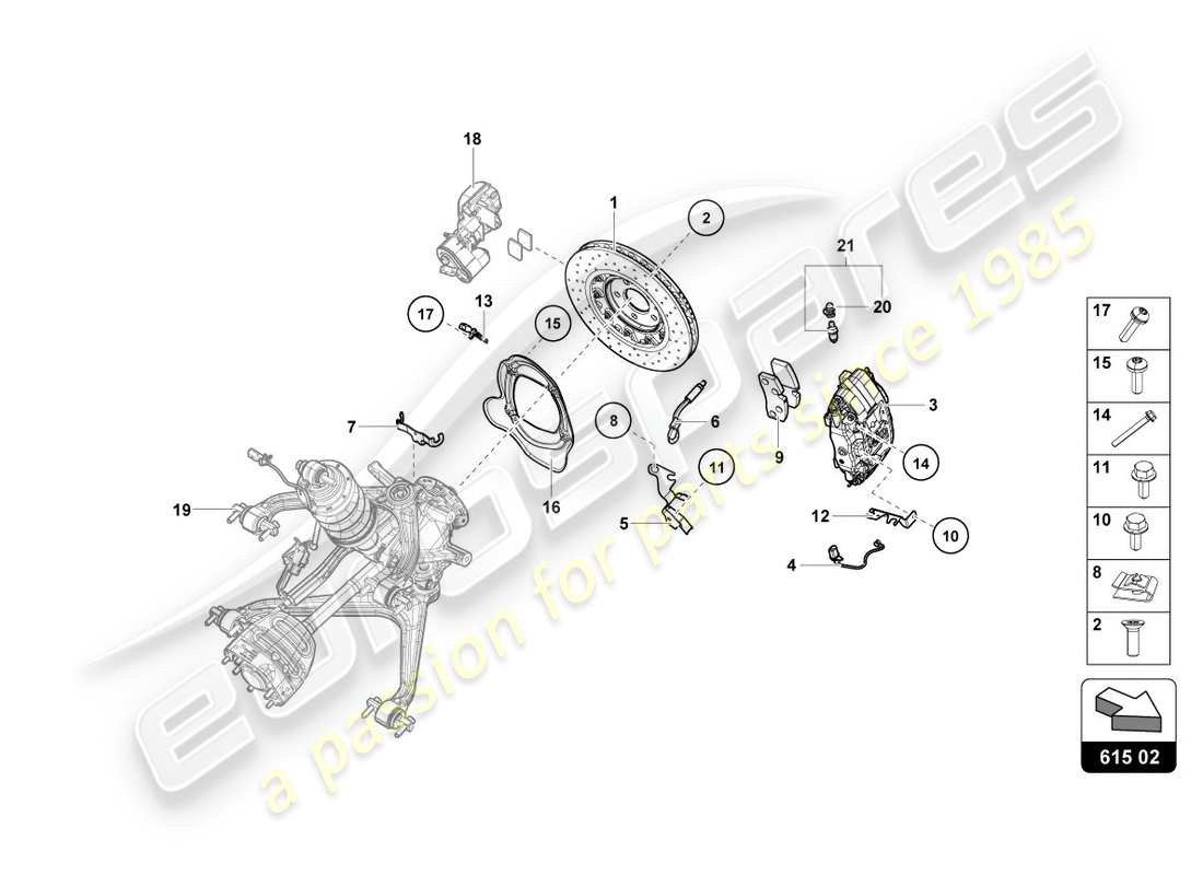 lamborghini performante spyder (2018) ceramic brake disc rear parts diagram