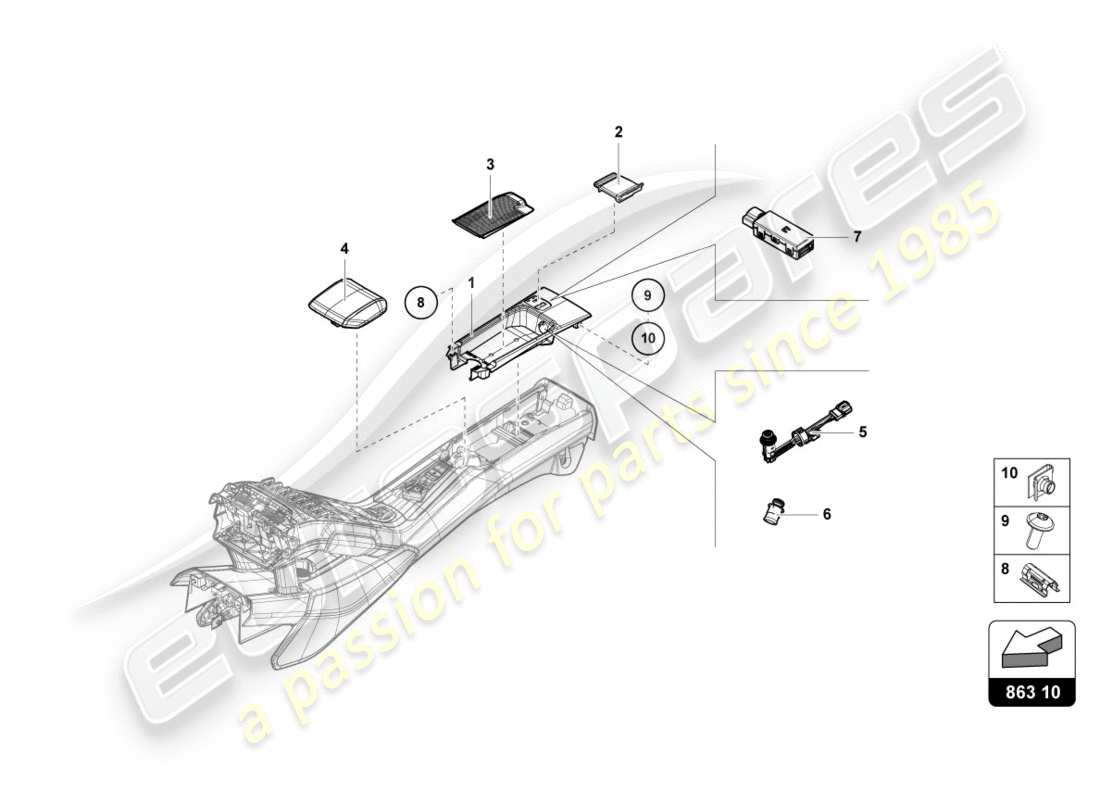 lamborghini lp580-2 coupe (2019) stowage compartment part diagram