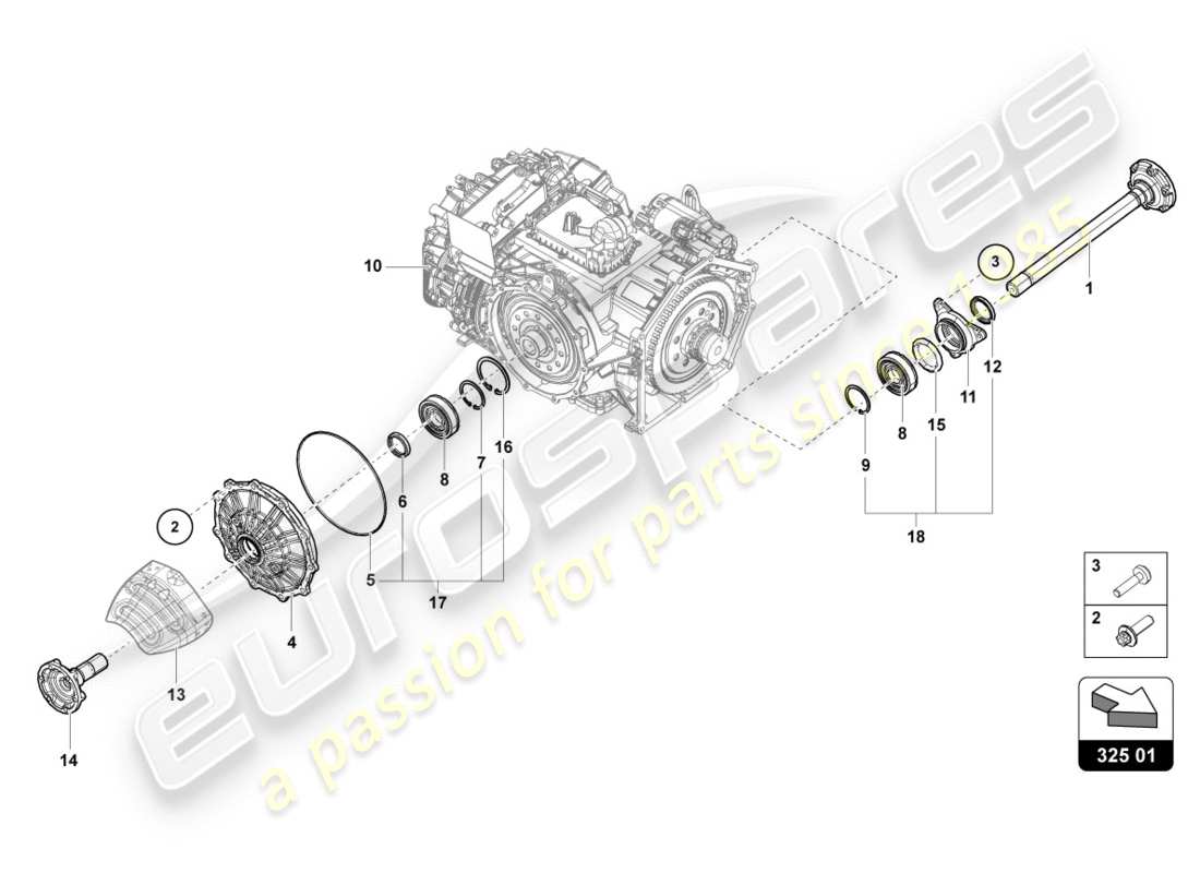 lamborghini performante spyder (2019) flanged shaft with bearing part diagram